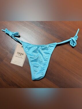 NWT Bikini Chic Sky Blue Tie-Side Thong Brazilian Bikini Bottom